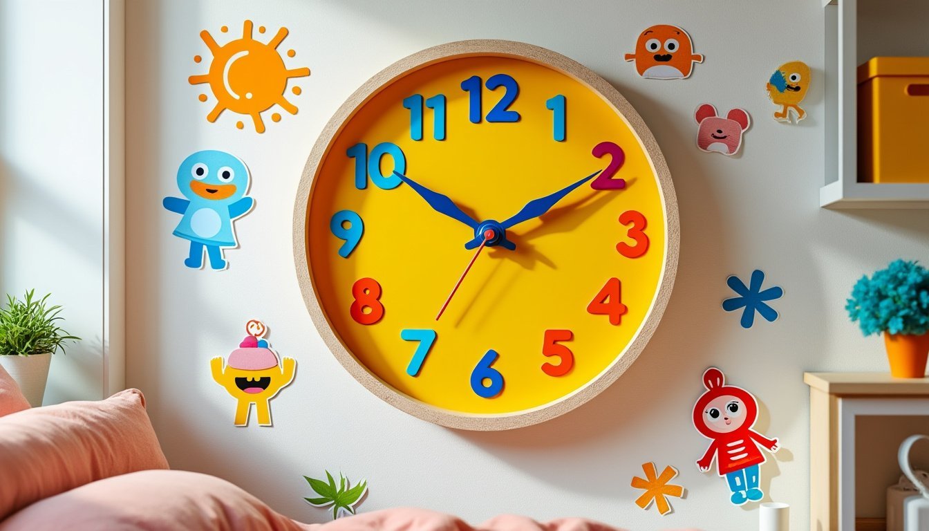 découvrez notre horloge murale pour enfants, un outil ludique et pédagogique conçu pour aider les petits à apprendre à lire l'heure tout en s'amusant. idéale pour décorer la chambre tout en développant les compétences en chronométrage.