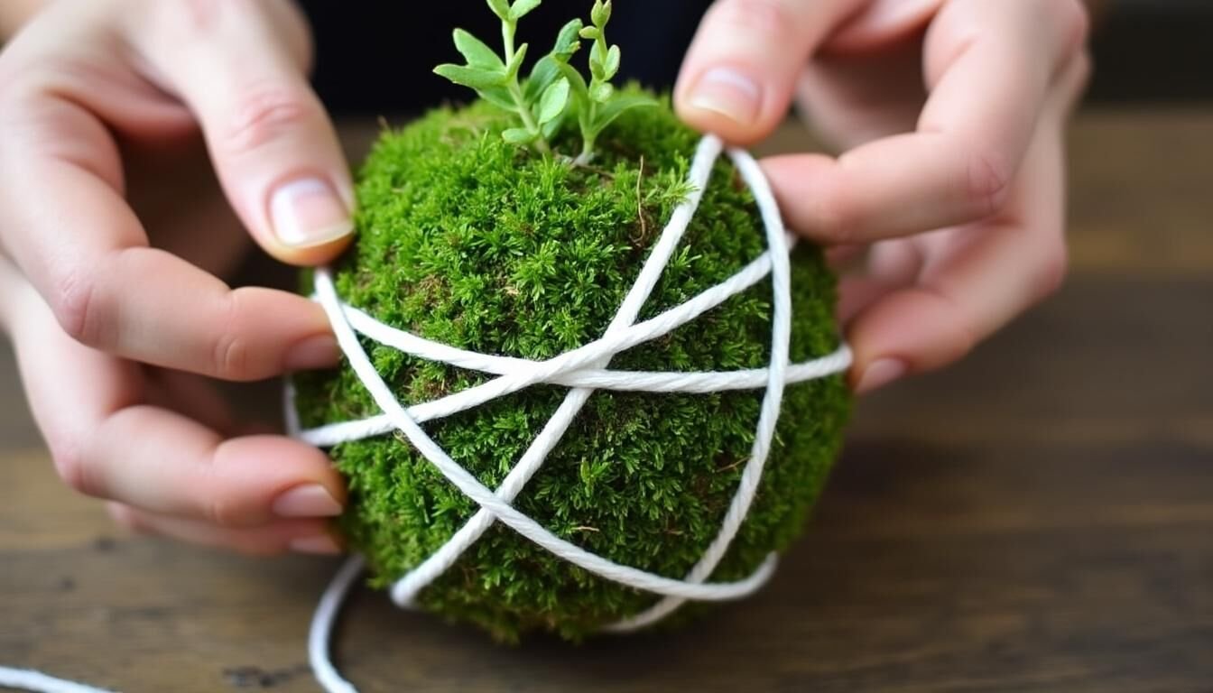 TUTO KOKEDAMA étape par étape. Fixation de la mousse