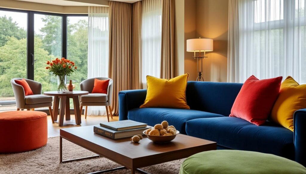Canapé avec coussins d'assise et coussins déco dans un salon