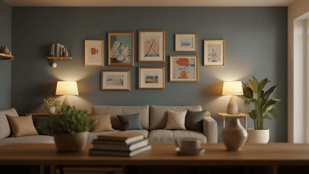 deco mur gris avec tableaux