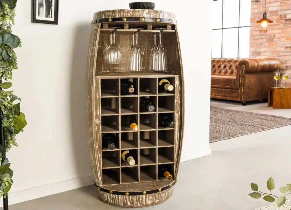 Coup de coeur n°1 DAKIHOME : Tonneau bar range bouteille en bois de sapin massif naturel 100 cm