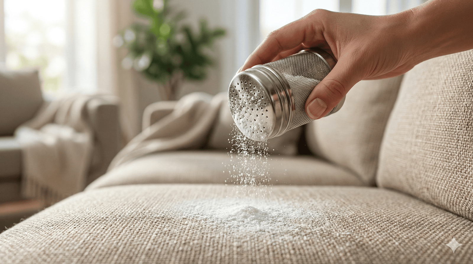 Saupoudrage du bicadonate sur un canapé