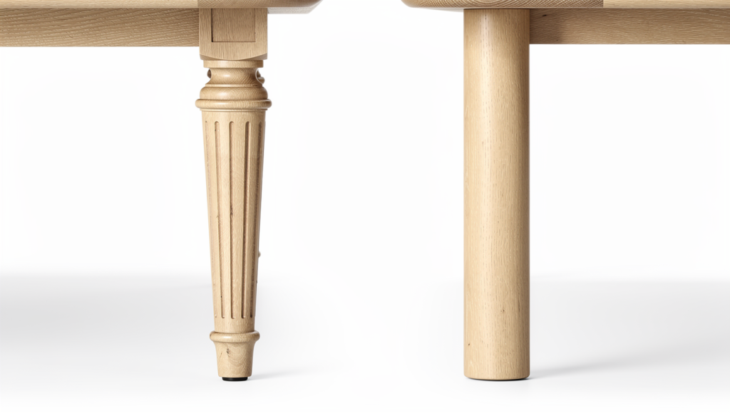 comparaison pied bois tourné style Louis XVI et style moderne