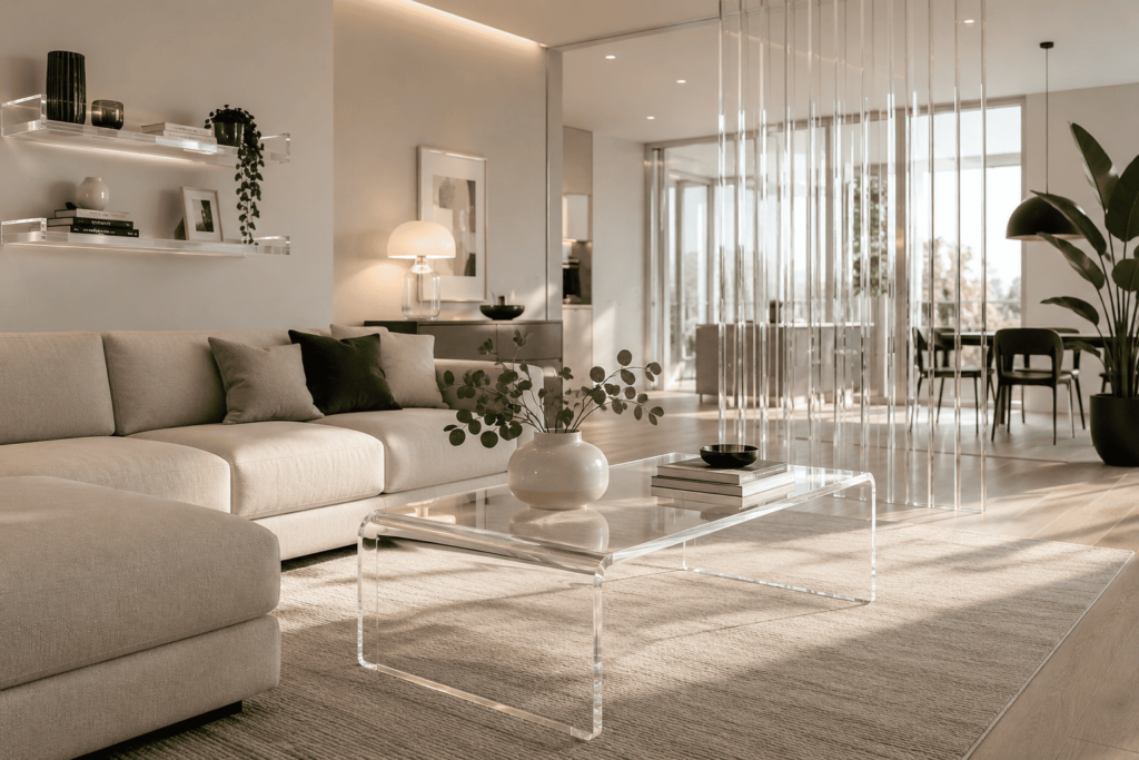 cloison en plexi dans un salon