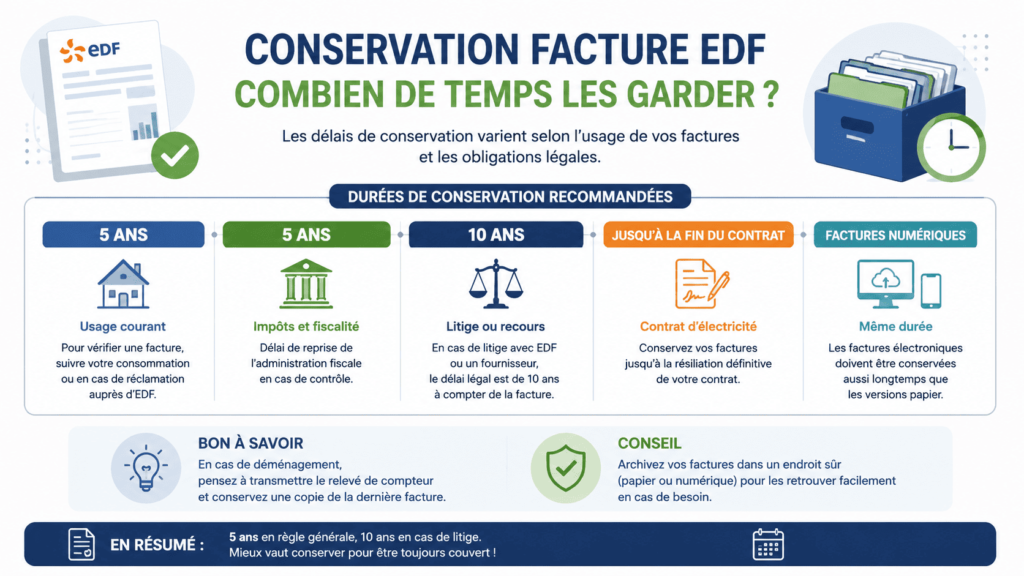 Infographie sur la durée de conservation des factures EDF