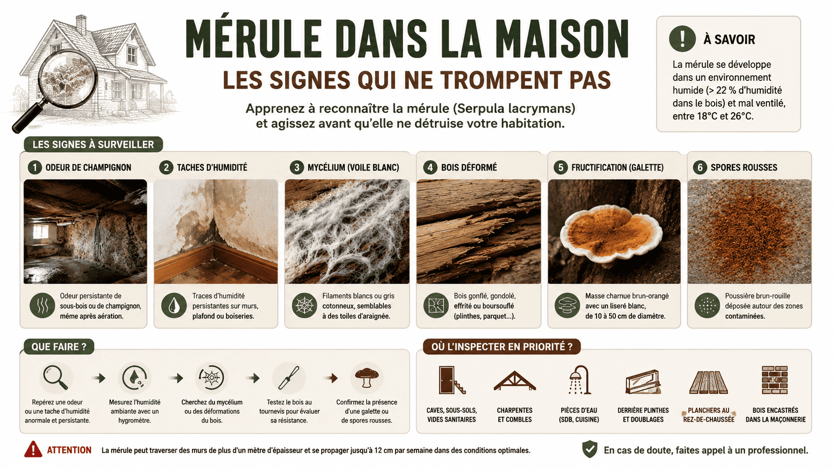 Guide visuel des signes de la mérule dans une maison